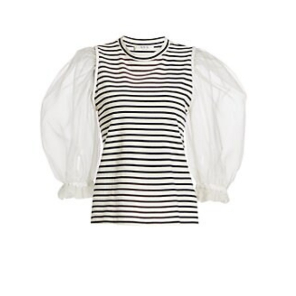 Sea New York James Organza Sleeve Knit Tee XS Striped Top Shirt